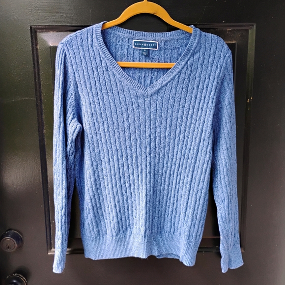 Karen Scott Blue Cotton Cable Knit Sweater - Picture 1 of 2